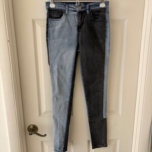 Fashion Nova Womens 0 Split Two Tone Denim Skinny Stretch Y2K Style Color Block